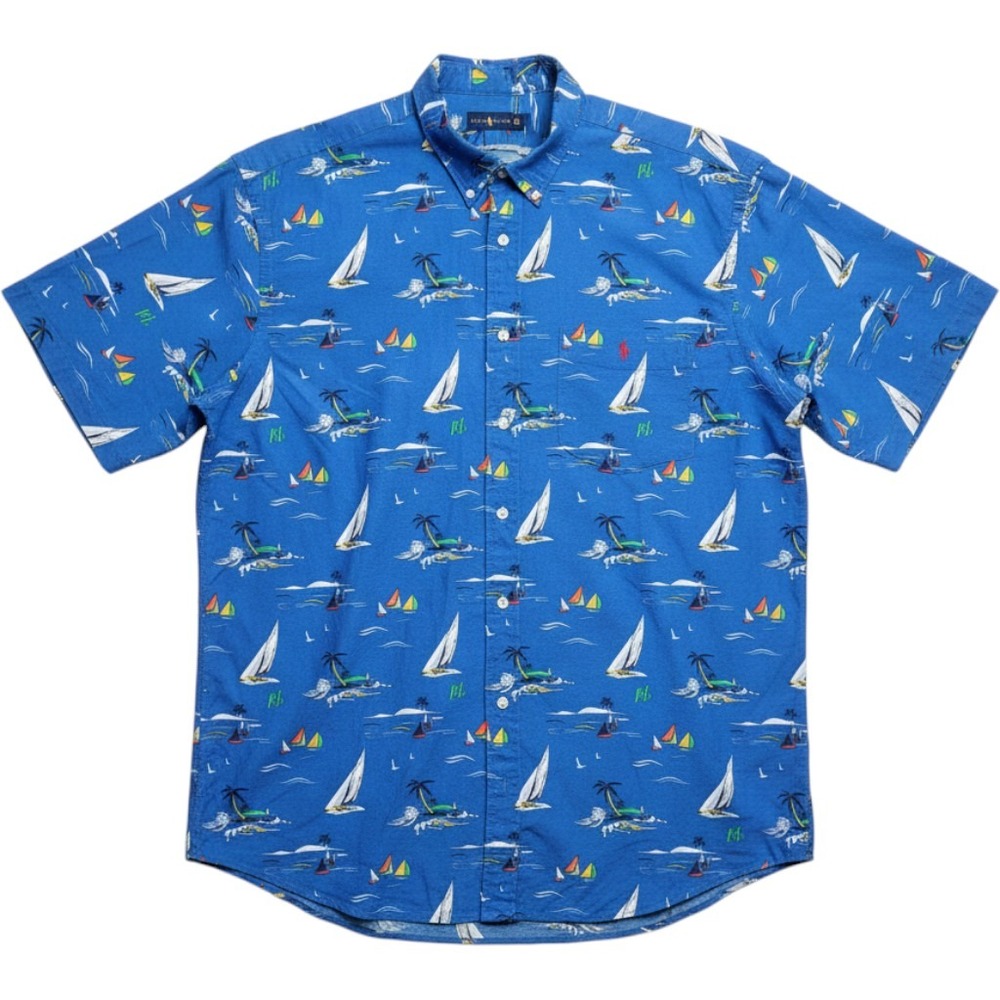 Polo Ralph Lauren 4XLT Mens Button Down Shirt Cotton Sailboats Islands Tropical